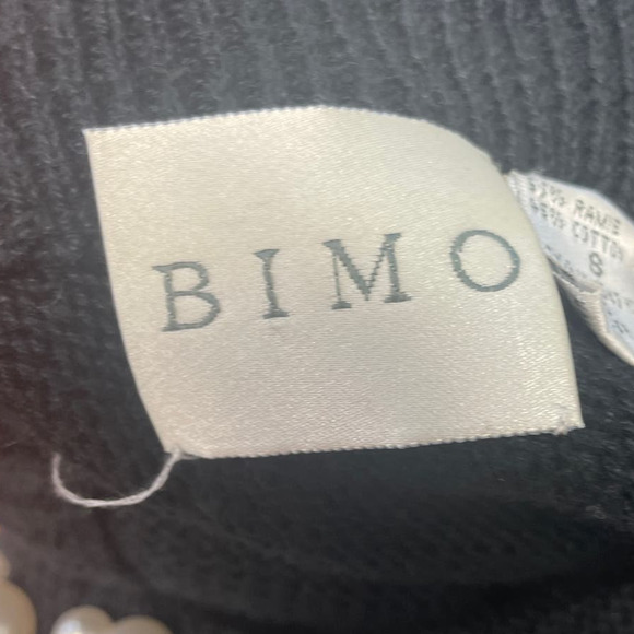 Bimo Womens Small Long Sleeve Deep V Back Sew On Pearl Beads Pullover Sweater - Picture 5 of 7